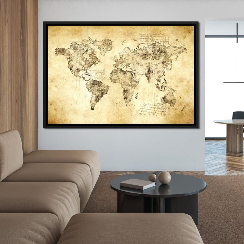 World Map Da Vinci - Mateo Canvas Wall Art