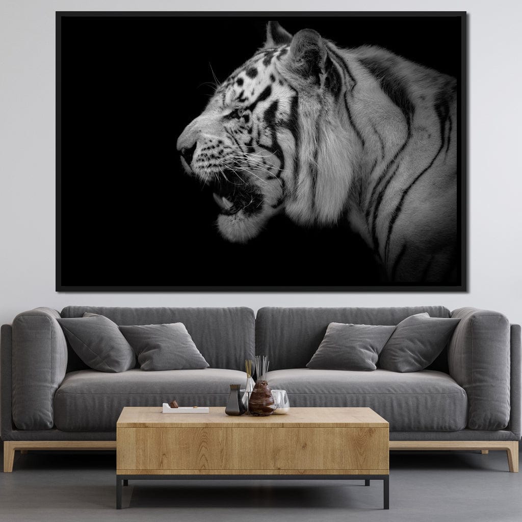 Black and White Tiger Profile Canvas Wall Art