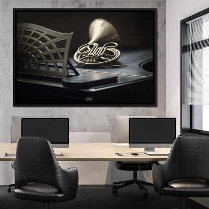 French Horn on the Grand Piano Canvas Wall Art