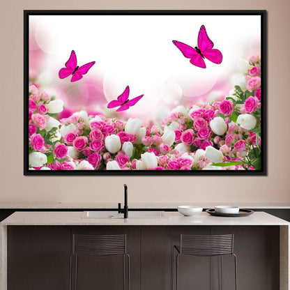 Pink Roses & Butterflies Canvas Wall Art