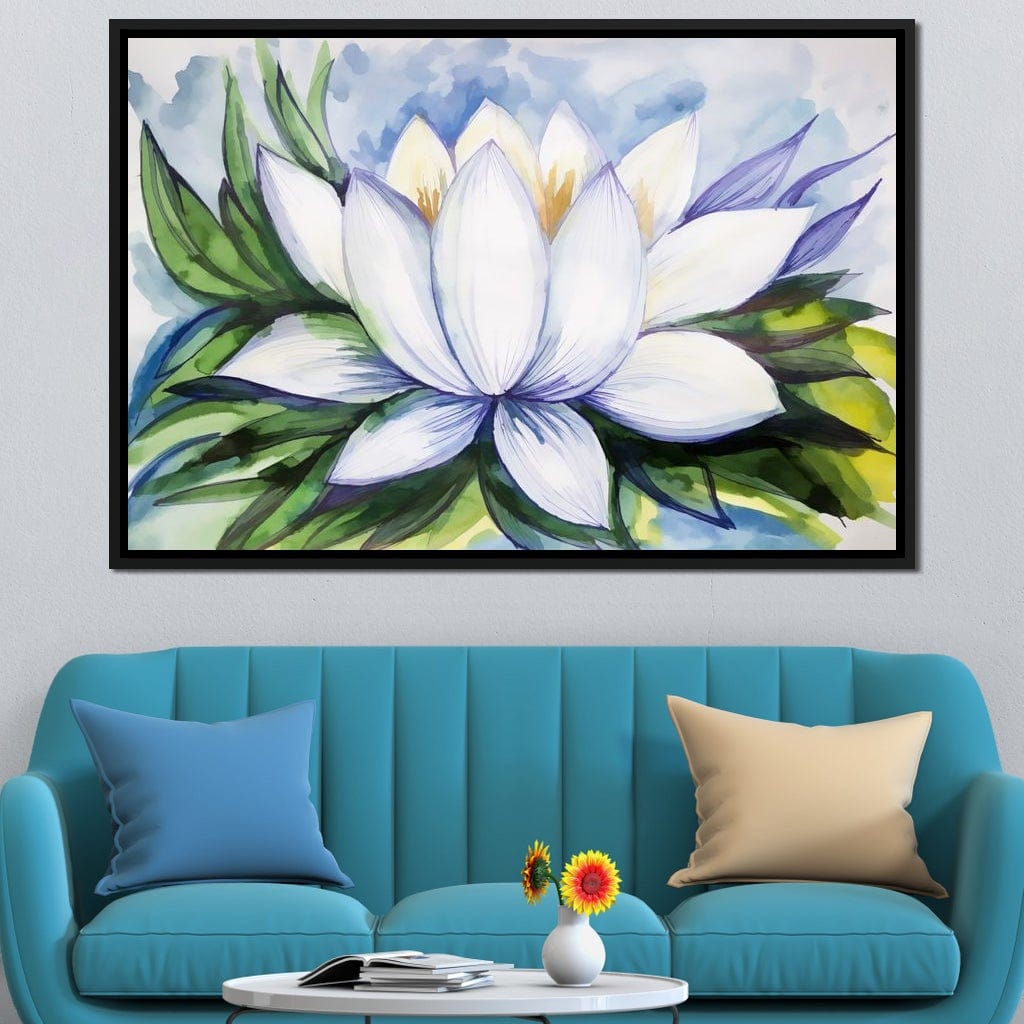 White Lotus Flower Canvas Wall Art