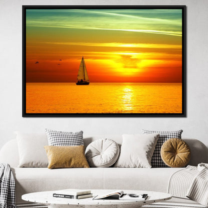 Sailing Boat Sunset Canvas Wall Art
