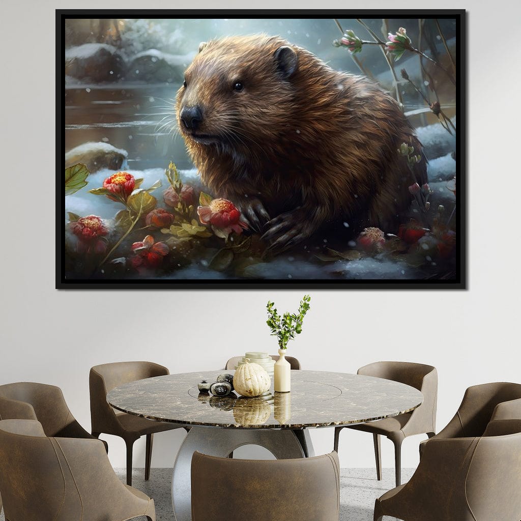 Winter Beaver Canvas Wall Art