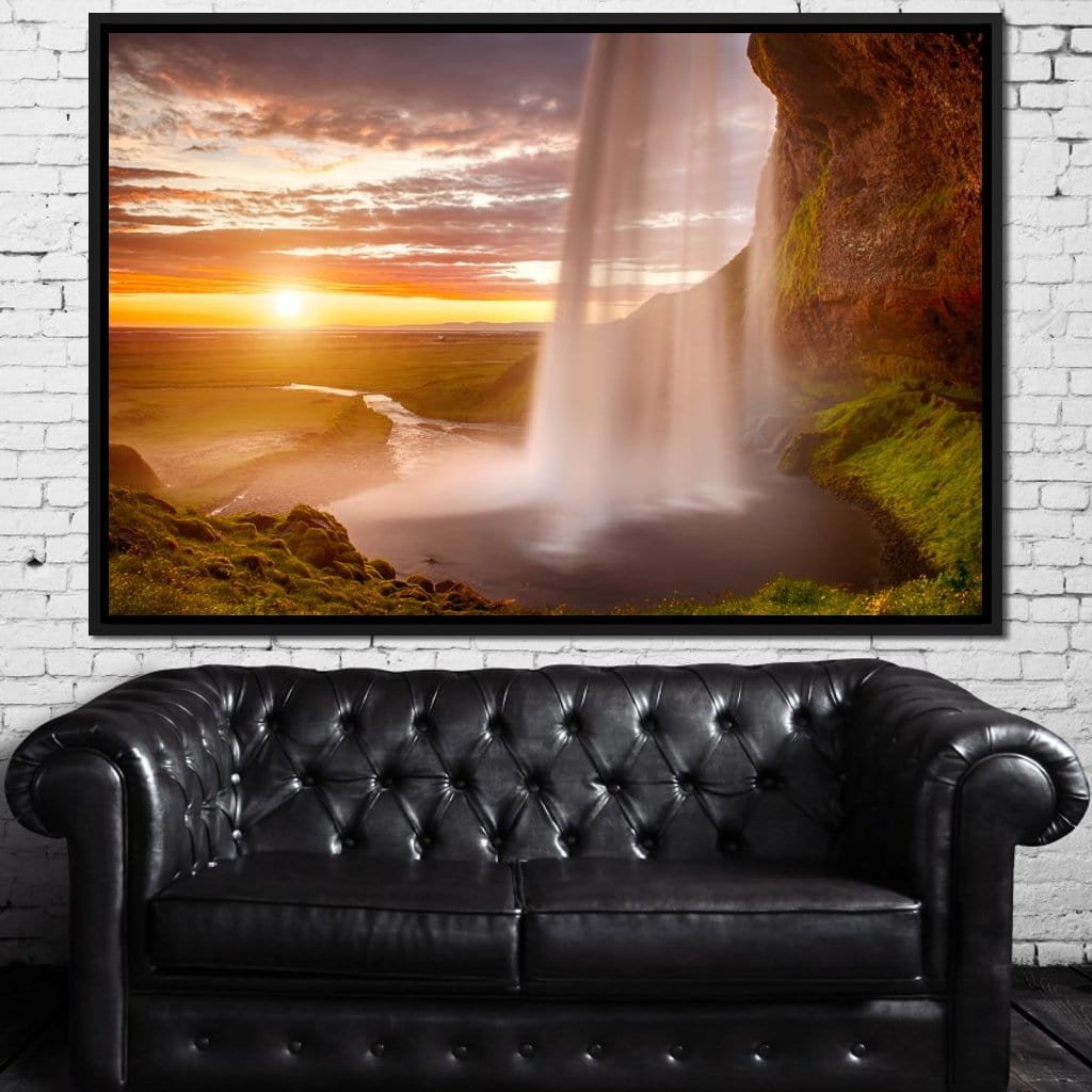 Sunset over Seljalandsfoss Waterfall Canvas Wall Art