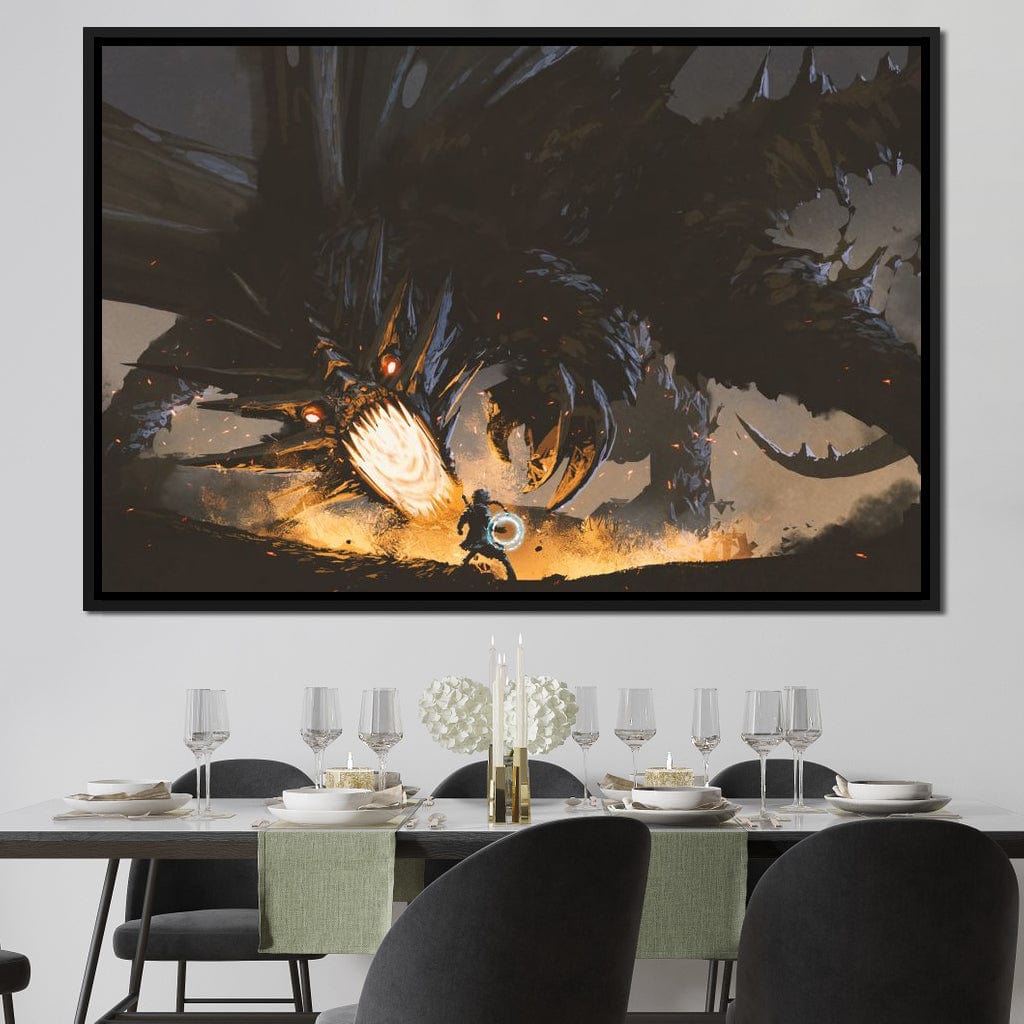 Dark Dragon Clash Canvas Wall Art