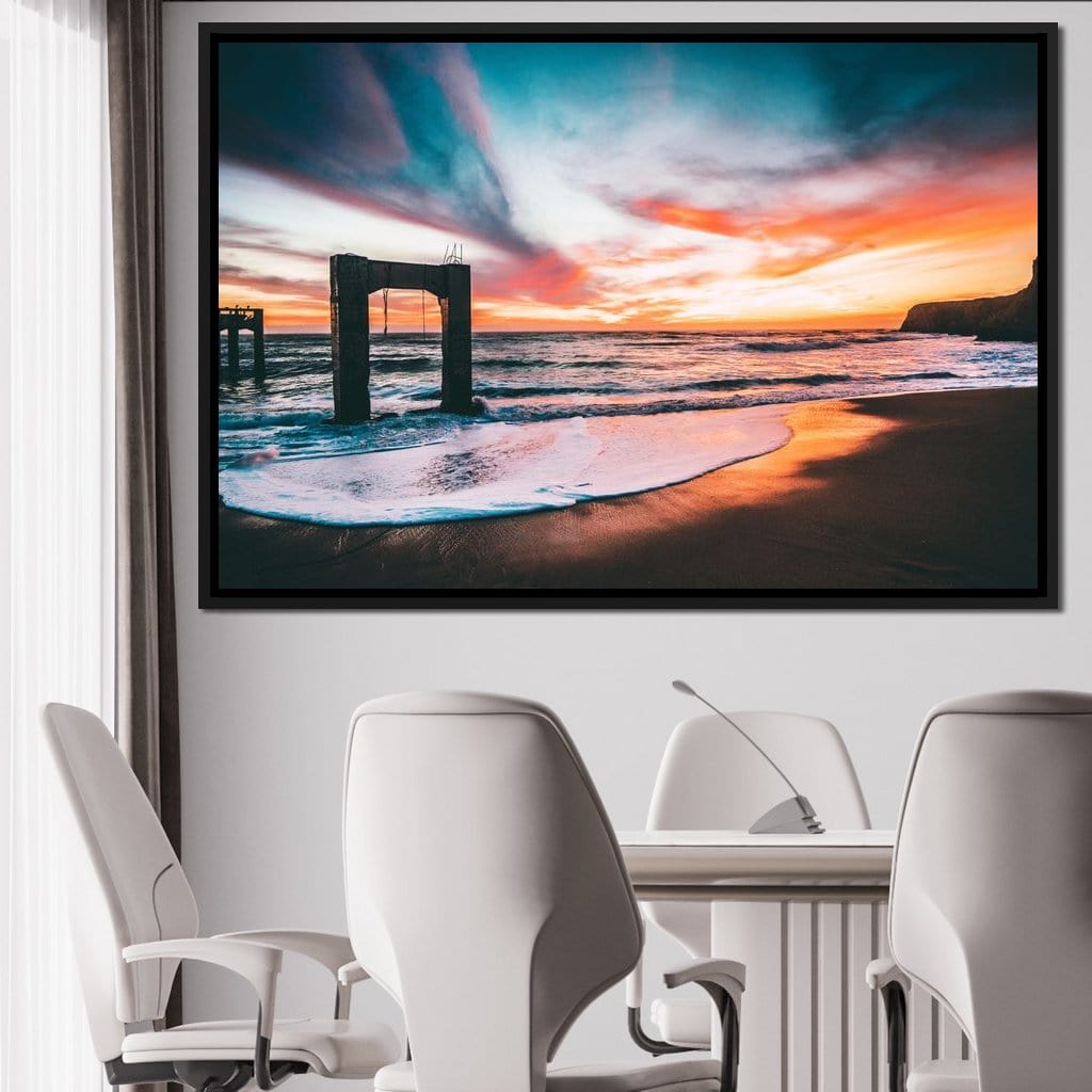 Beach Sunset Old Pier Canvas Wall Art