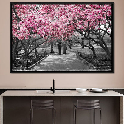 Pink Blossoms in Black and White Canvas Wall Art