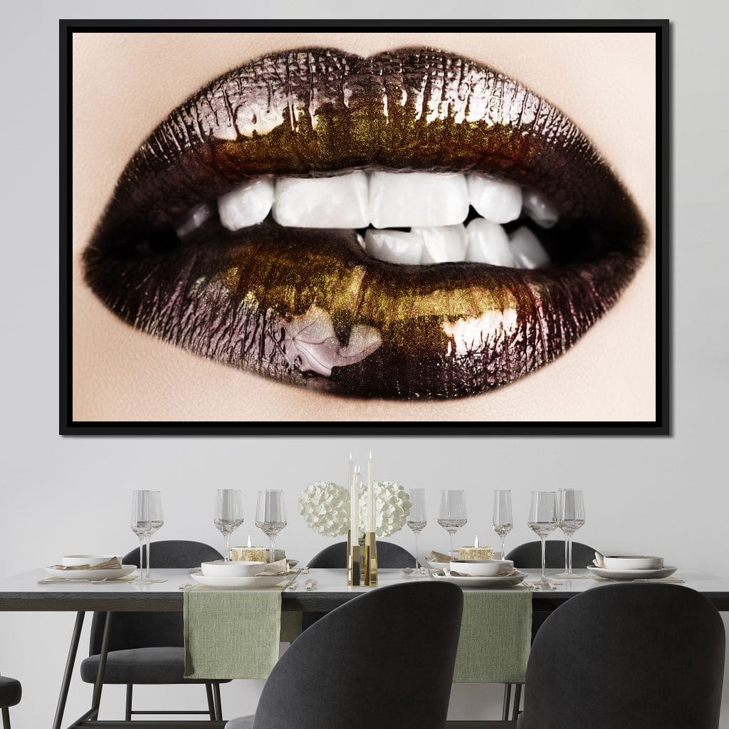 Black & Gold Lips Canvas Wall Art