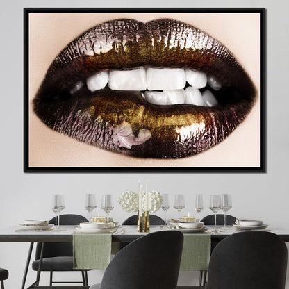 Black & Gold Lips Canvas Wall Art