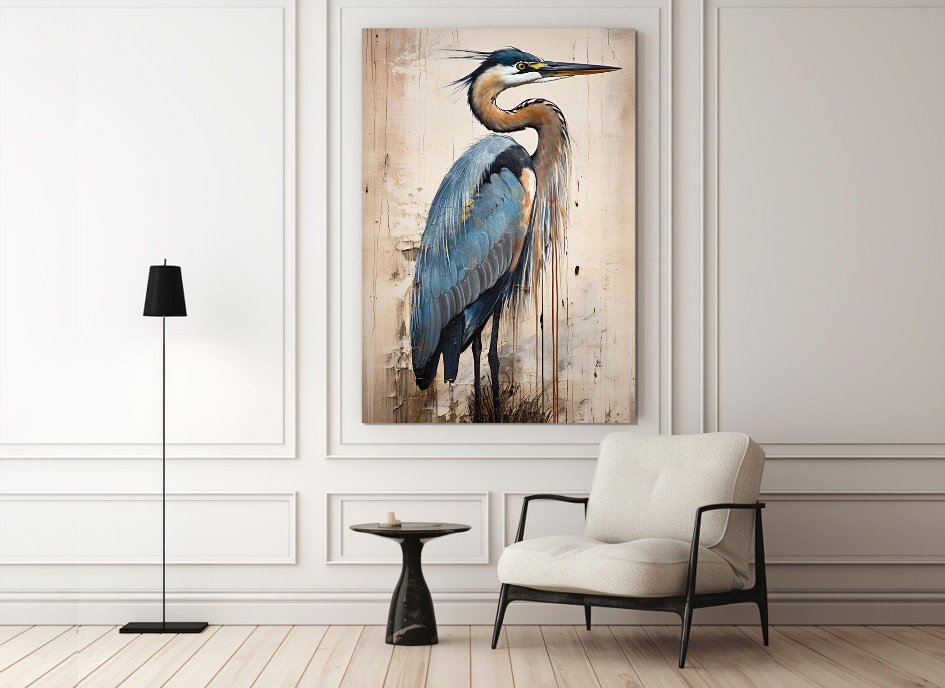 Heron Canvas Print – Large Gentle Tones Abstract Birds Wall Art, Ready to Hang