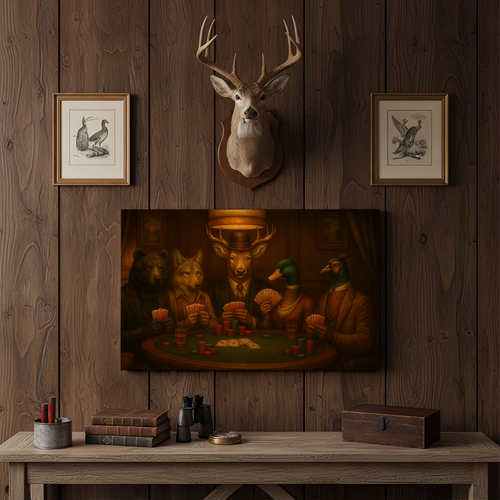 Deer Poker Night 3D Wrapped Canvas Wall Art