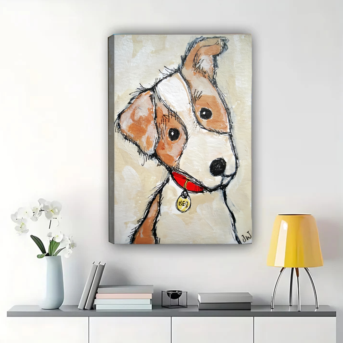 Curious Dog with Tilted Head Wall Art - Whimsical Pet Portrait Print
