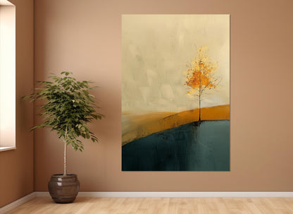 Golden Tree Canvas Print - Minimalist Ukiyo Wall Art | Framed & Ready to Hang