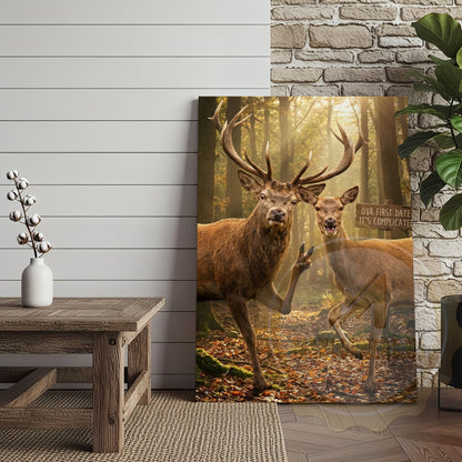 Funny Deer Dating Canvas Wall Art - First Date Complicated Humor Print
