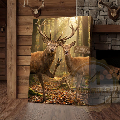 Funny Deer Dating Canvas Wall Art - First Date Complicated Humor Print