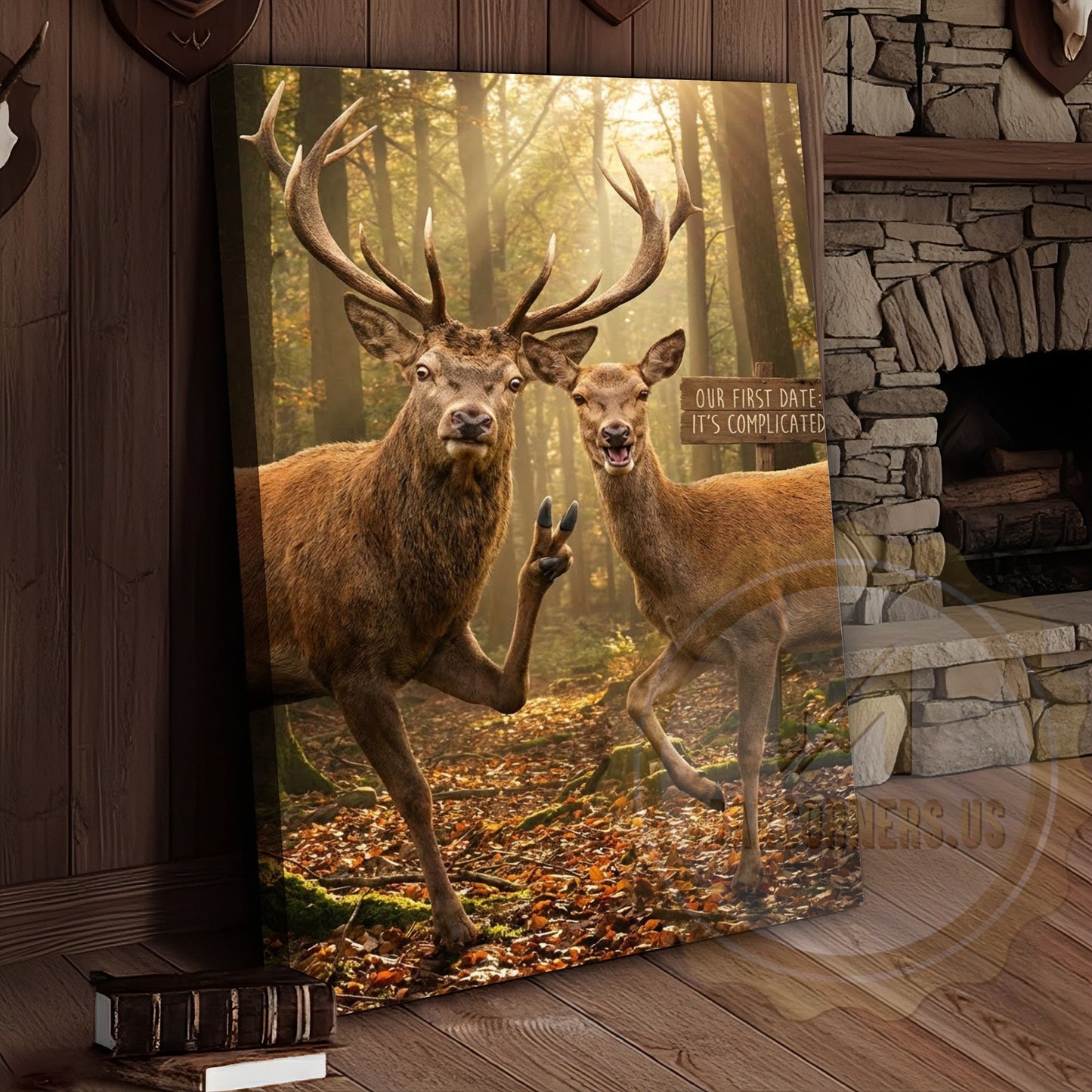 Funny Deer Dating Canvas Wall Art - First Date Complicated Humor Print