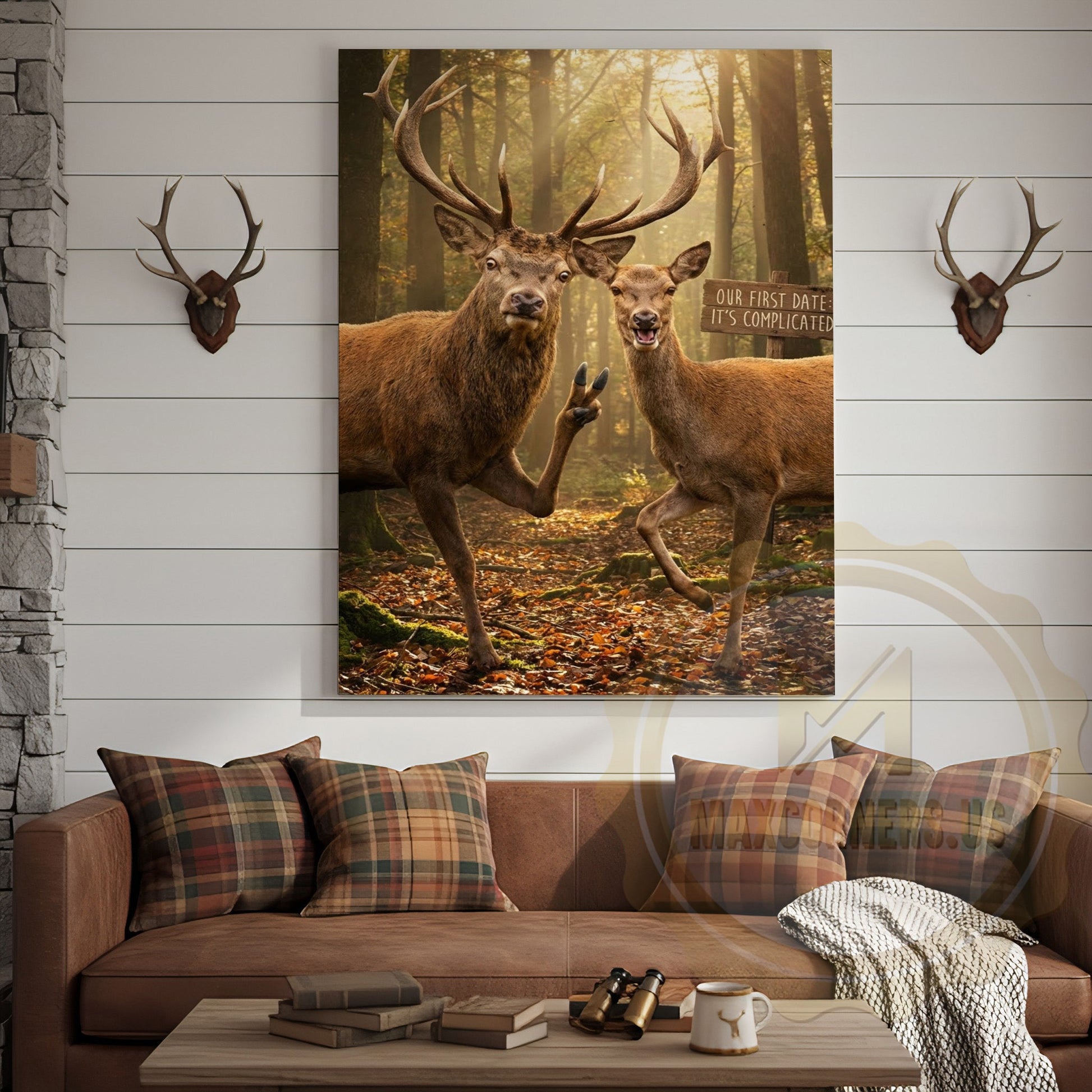 Funny Deer Dating Canvas Wall Art - First Date Complicated Humor Print