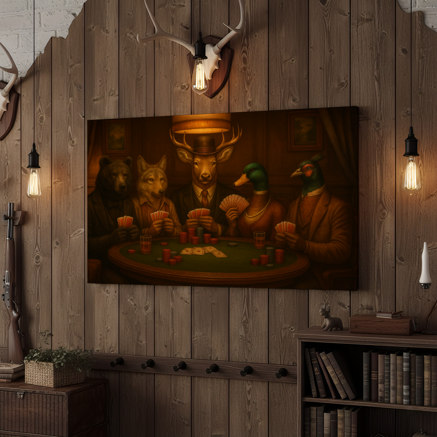 Deer Poker Night 3D Wrapped Canvas Wall Art