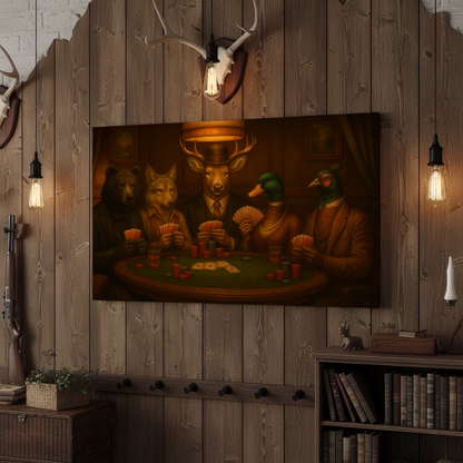 Deer Poker Night 3D Wrapped Canvas Wall Art