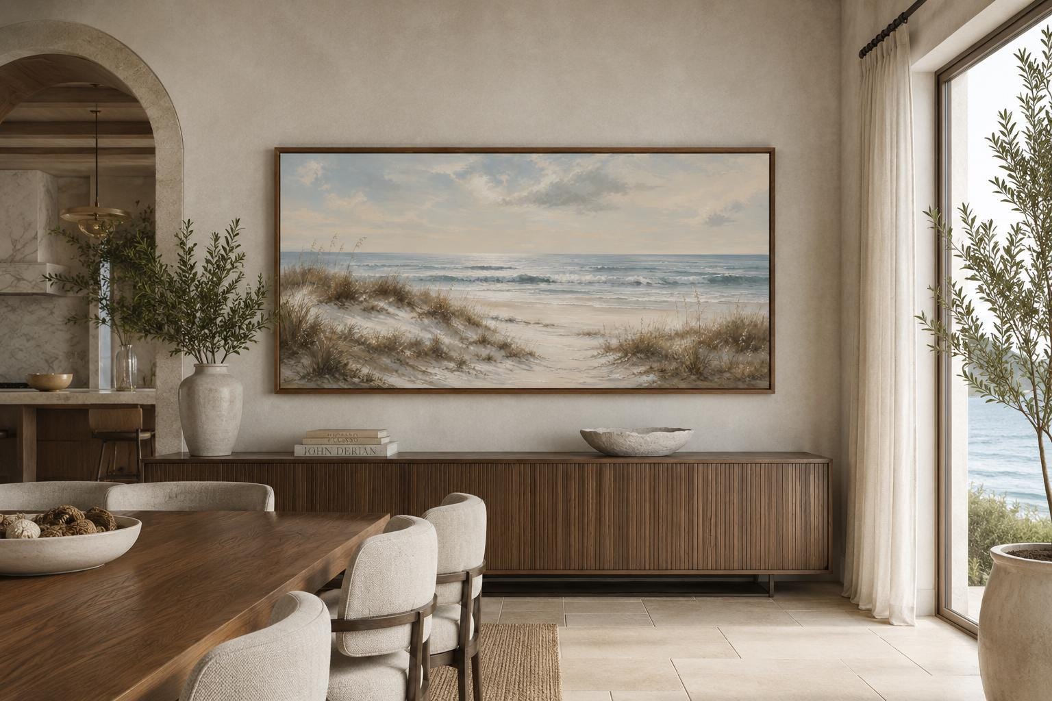 Sandy Beach Dunes with Sea Grass and Rolling Waves Wall Art