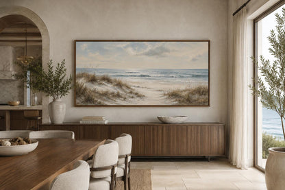 Sandy Beach Dunes with Sea Grass and Rolling Waves Wall Art