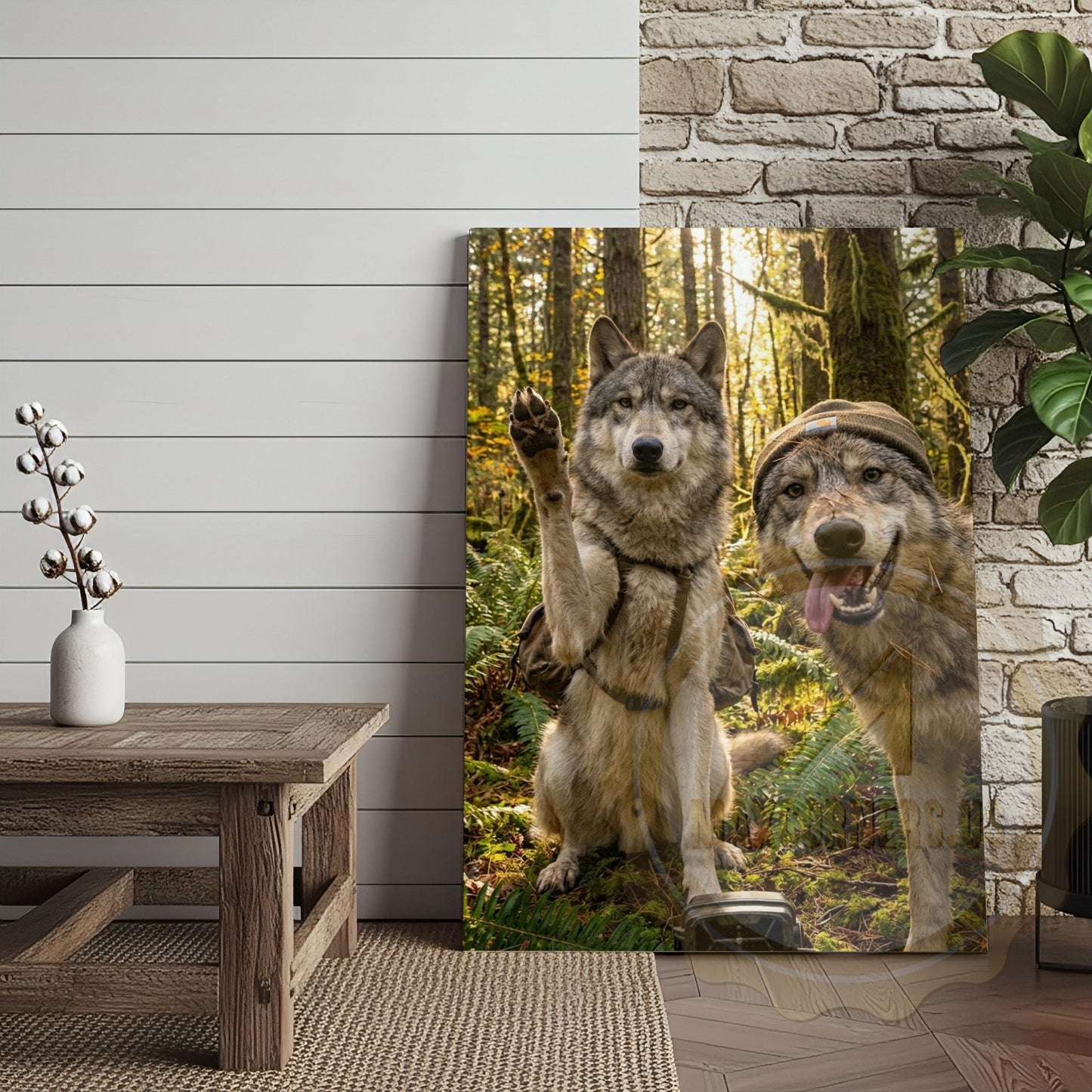 Funny Wolf Selfie Canvas Wall Art - Forest Pack Humor Print