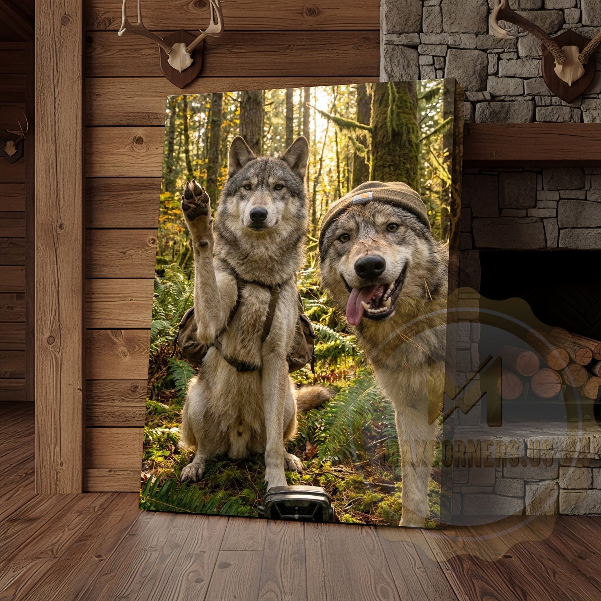 Funny Wolf Selfie Canvas Wall Art - Forest Pack Humor Print