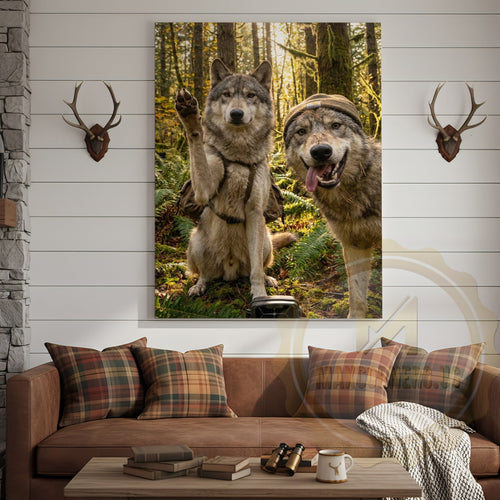 Funny Wolf Selfie Canvas Wall Art - Forest Pack Humor Print