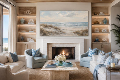 Sandy Beach Dunes with Sea Grass and Rolling Waves Wall Art