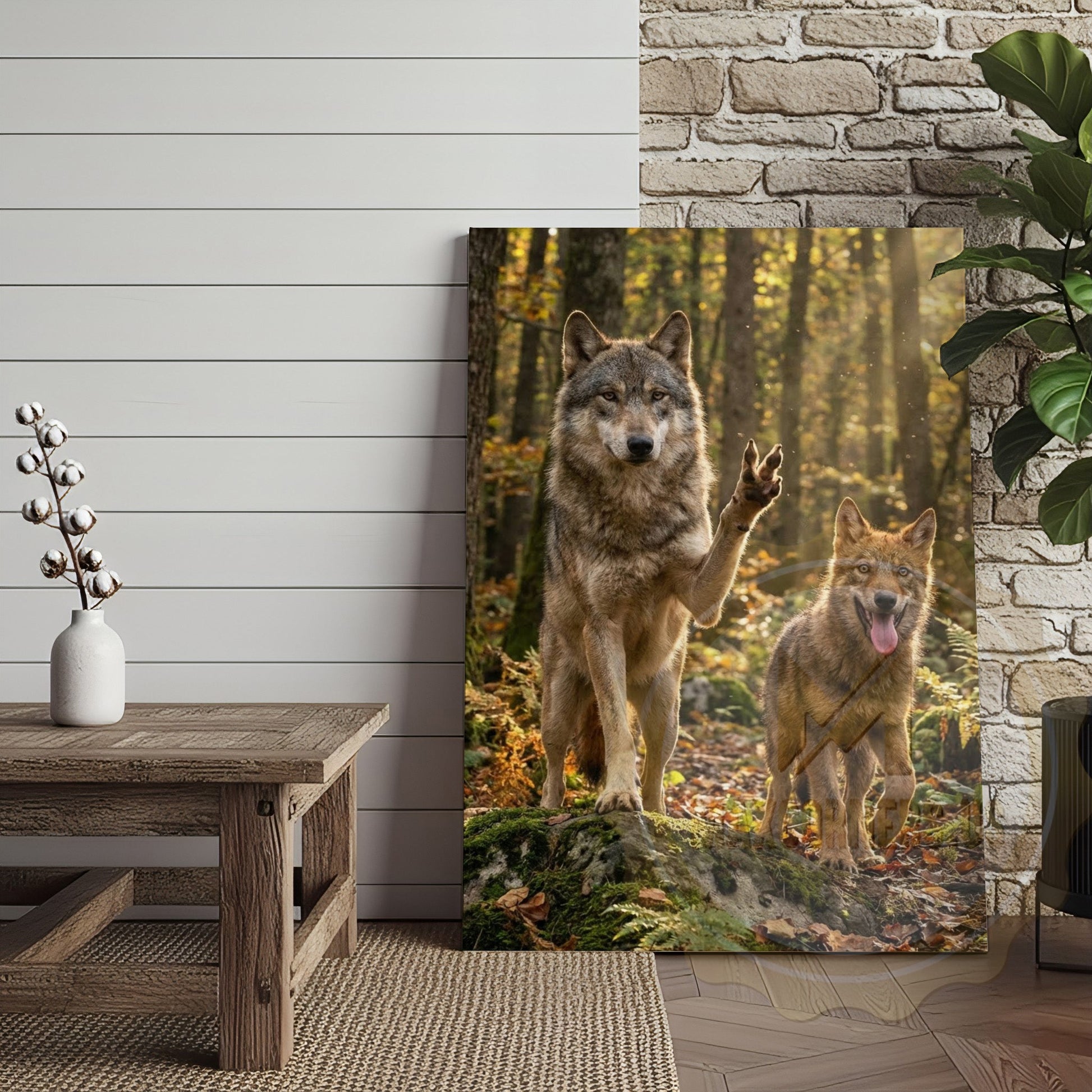 Wolf Duo Canvas - Wilderness Wildlife Comedy Scene Decor