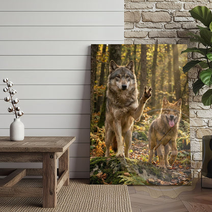 Wolf Duo Canvas - Wilderness Wildlife Comedy Scene Decor