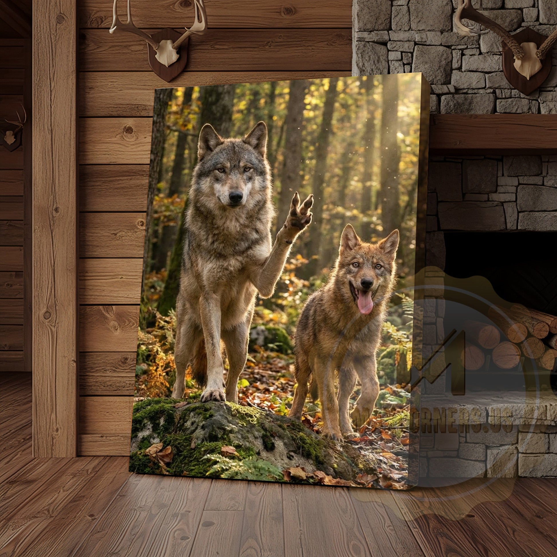 Wolf Duo Canvas - Wilderness Wildlife Comedy Scene Decor