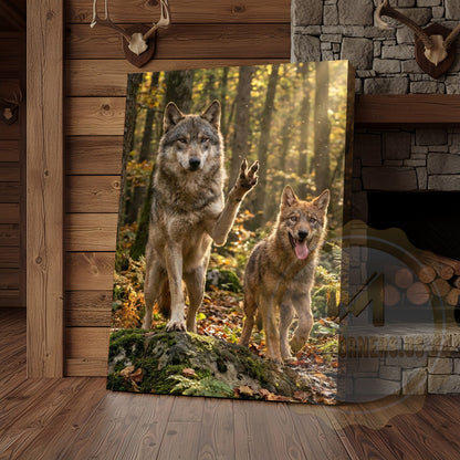 Wolf Duo Canvas - Wilderness Wildlife Comedy Scene Decor