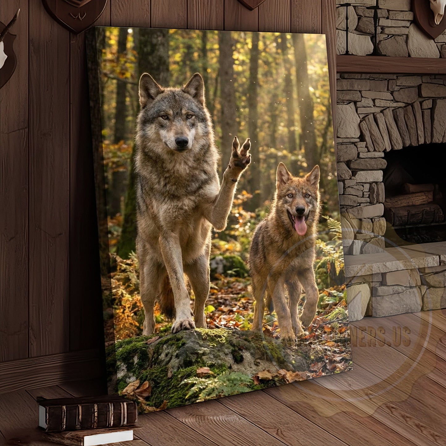 Wolf Duo Canvas - Wilderness Wildlife Comedy Scene Decor
