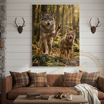 Wolf Duo Canvas - Wilderness Wildlife Comedy Scene Decor