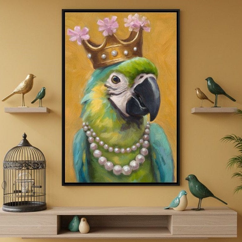 Regal Parrot Pearl Crowned Canvas Wall Art