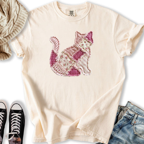 Faux Patchwork Cat Relaxed Tee