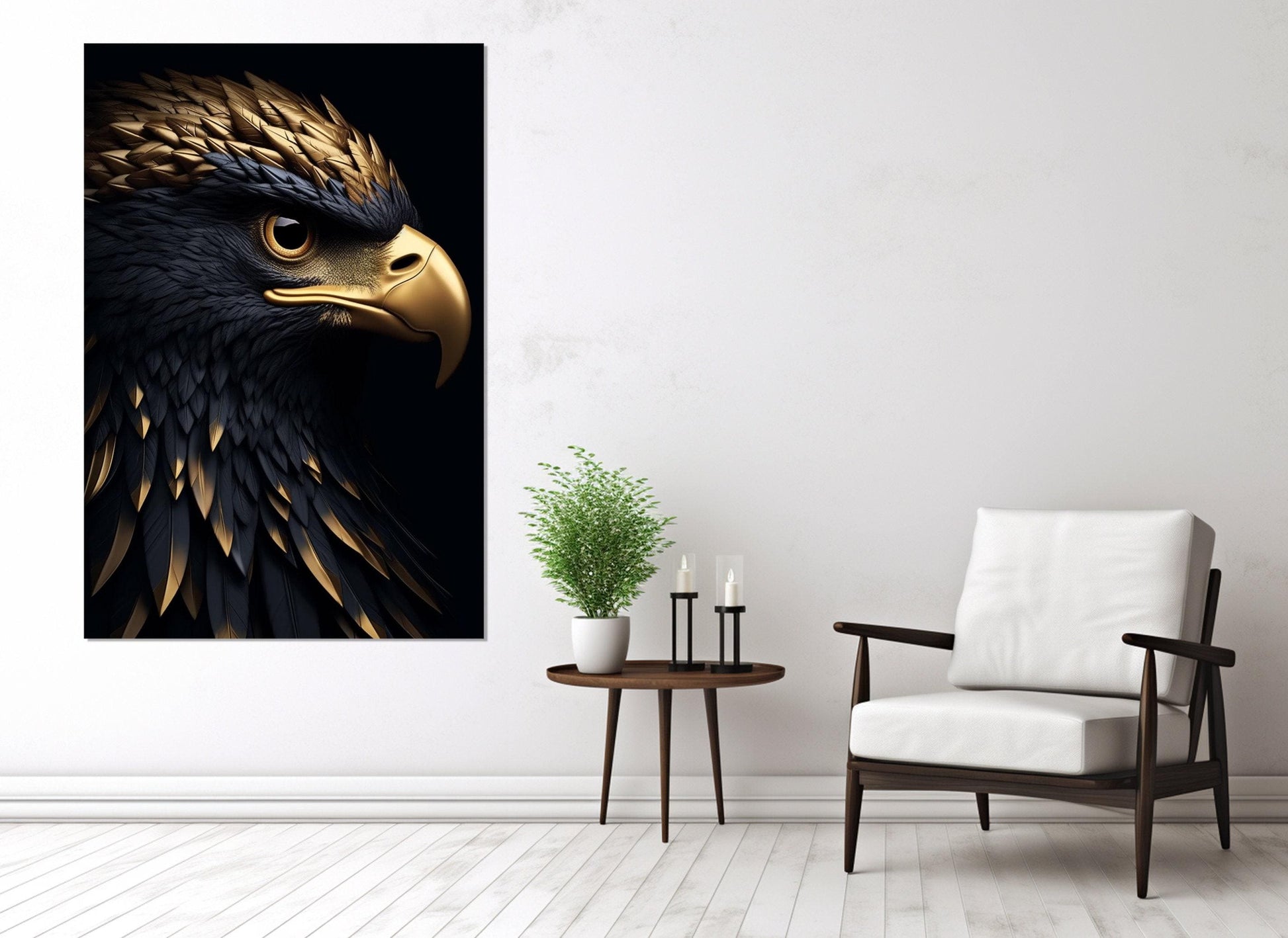Gold Feathers Canvas Print – Abstract Eagle Art | Framed & Ready to Hang