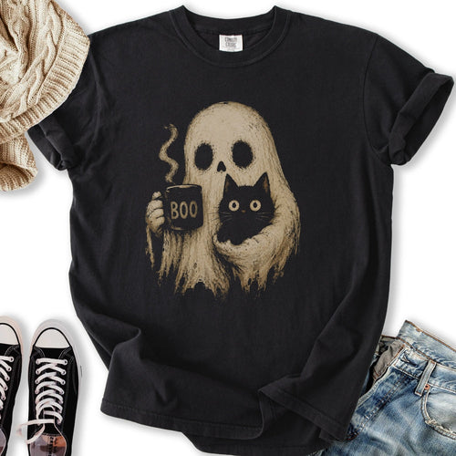 Boo Ghost Cat Relaxed Tee