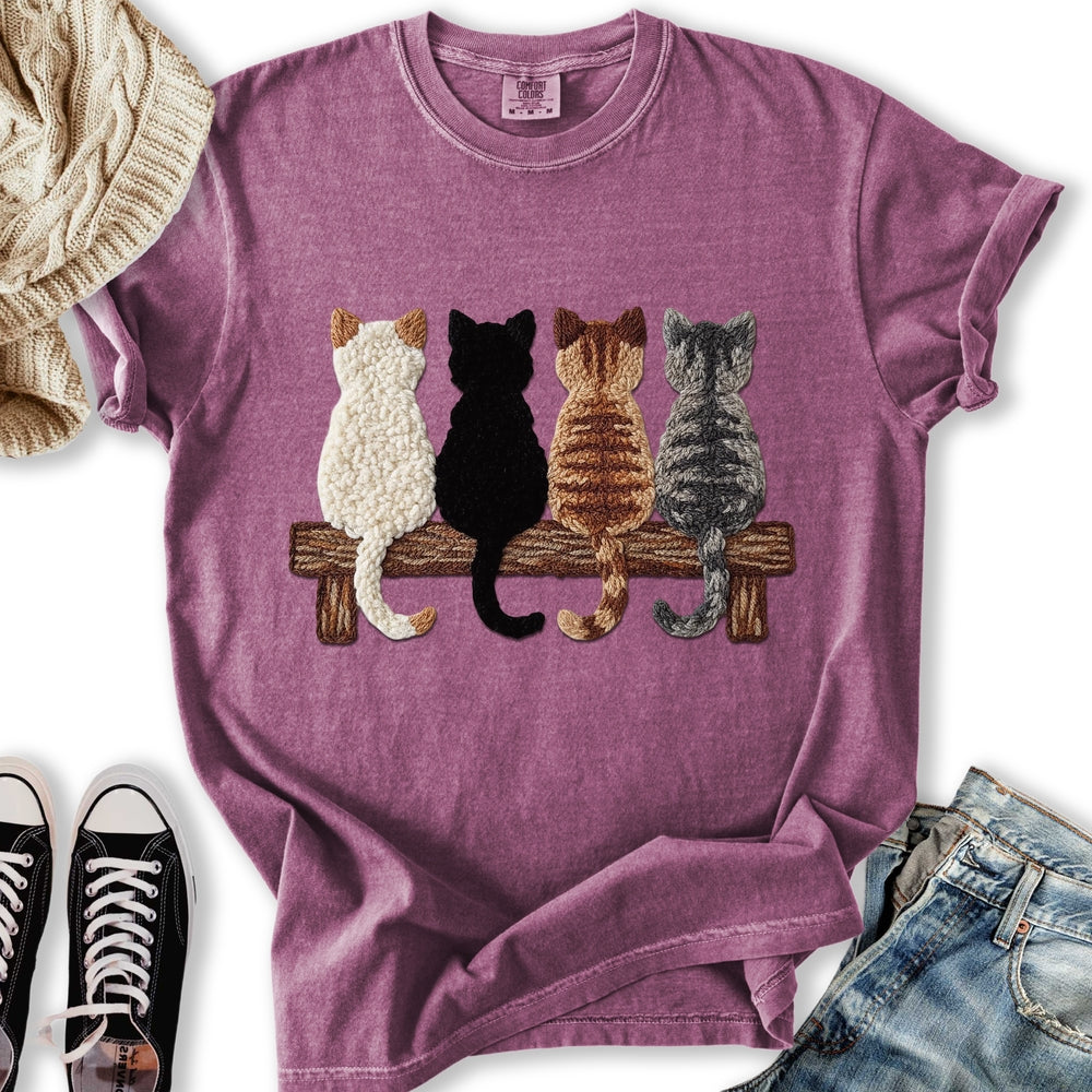 Four Cats Faux Yarn Printed Relaxed Tee