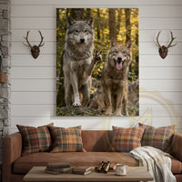 Humorous Wolf Pack Canvas Art - Forest Friends Waving Print