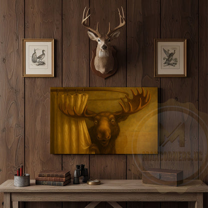 Moose Peeking from Shower Curtain Wrapped Canvas