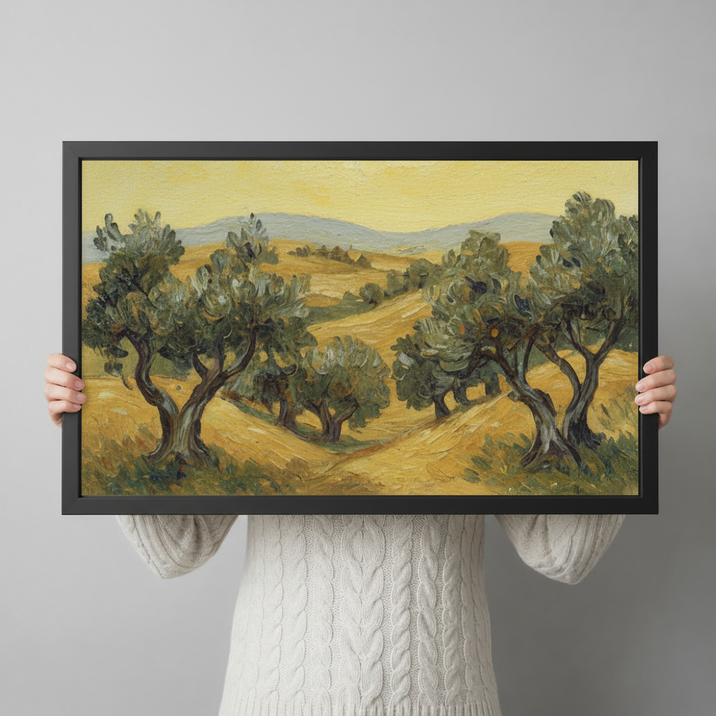 Olive Grove Landscape Canvas Wall Art – Framed