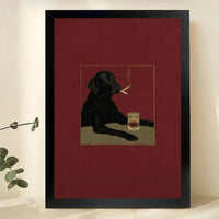 Black Dog Smoking – Retro Humorous Parody Wall Art on Natural Wood Canvas