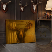 Moose Peeking from Shower Curtain Wrapped Canvas