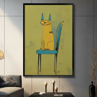 Yellow Cat Blue Chair Minimalist Canvas Wall Art