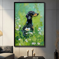 Dachshund Daisy Field Impressionist Canvas Wall Art