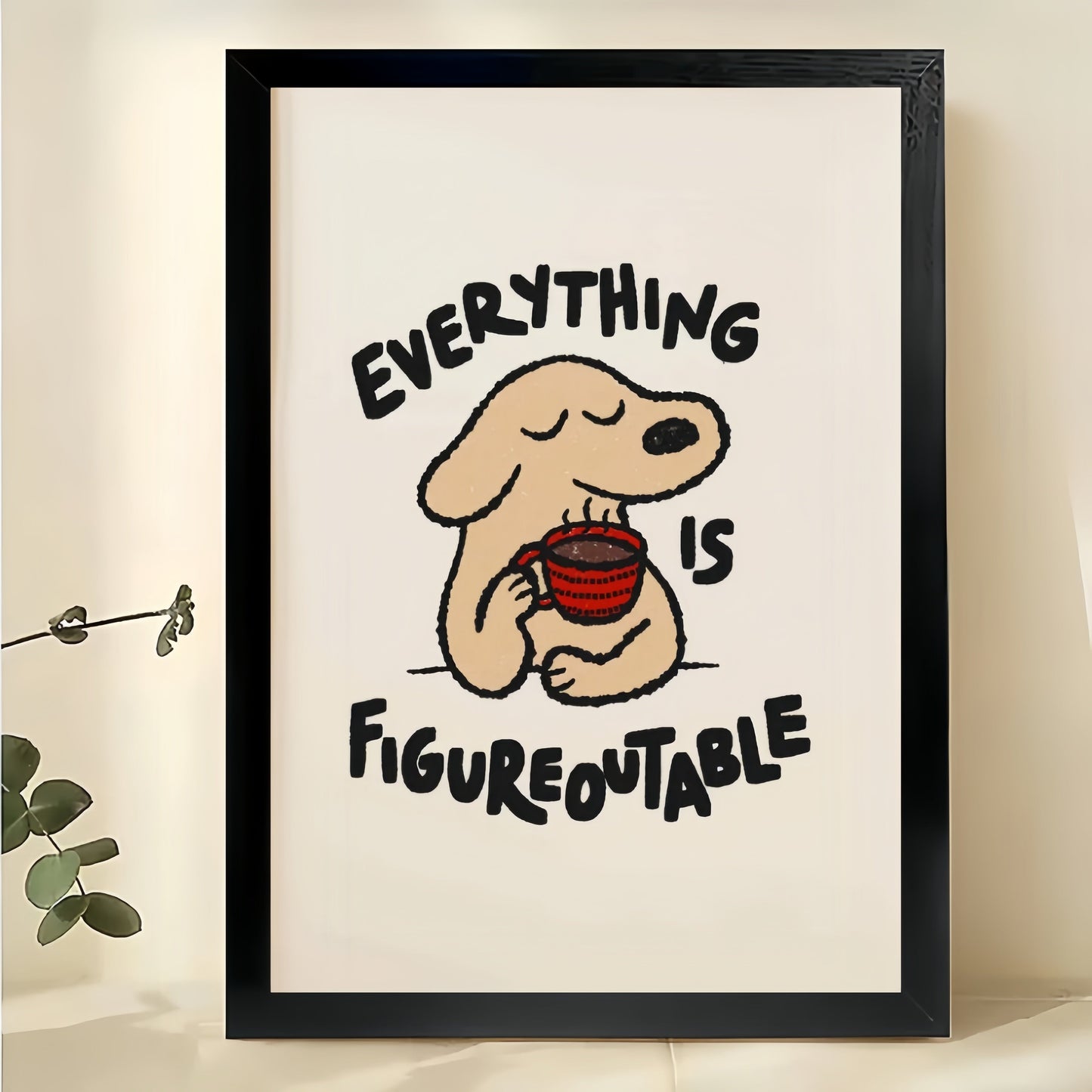 Everything is Figureoutable Cozy Dog – Uplifting Retro Wall Art on Natural Wood Canvas