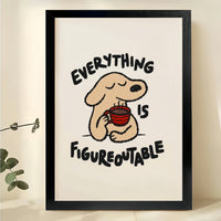 Everything is Figureoutable Cozy Dog – Uplifting Retro Wall Art on Natural Wood Canvas