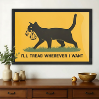 I’ll Tread Wherever I Want Black Cat with Shoe – Retro Vintage Wall Art on Natural Wood Canvas